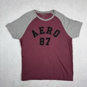 Y2K Aeropostale Baseball Style Graphic T-Shirt Short Sleeve Men's XL Red Gray 87